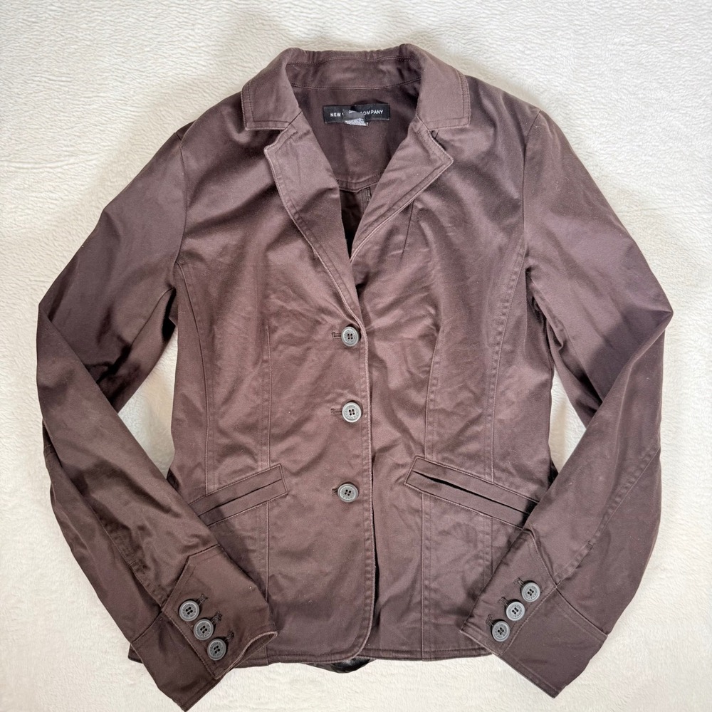 New York & Company Cotton Stretch 3-Button Blazer Size 2 Dark Brown Womens